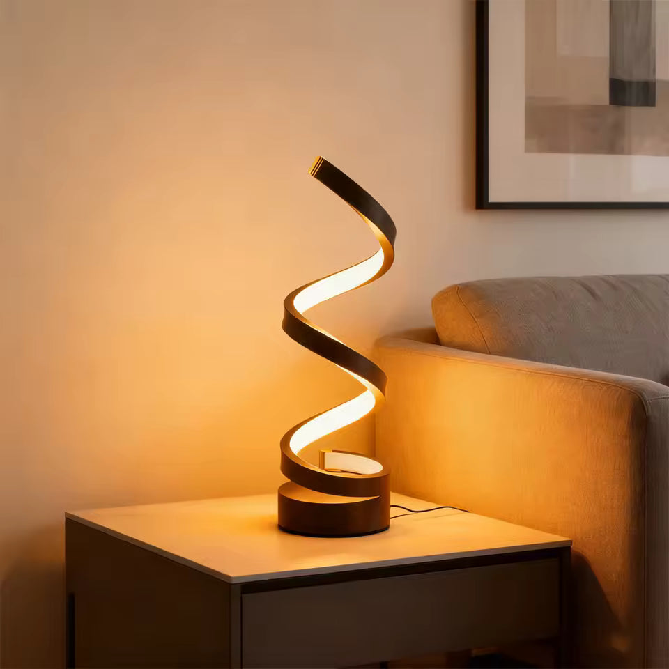 Modern Spiral LED Table Lamp | Dimmable Warm White Desk Light | Adjustable Height