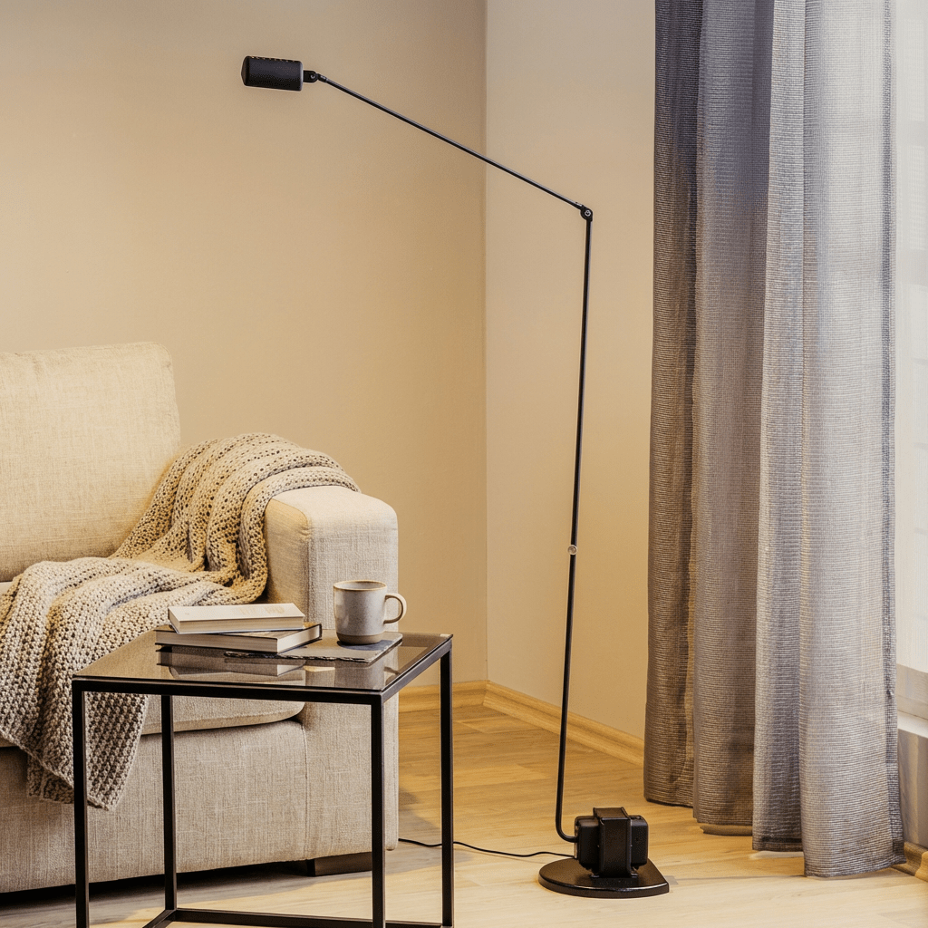 Adjustable Floor Lamp | Slim Metal LED Reading Lamp with Articulated Arm Lamps for modern home decor in Black color