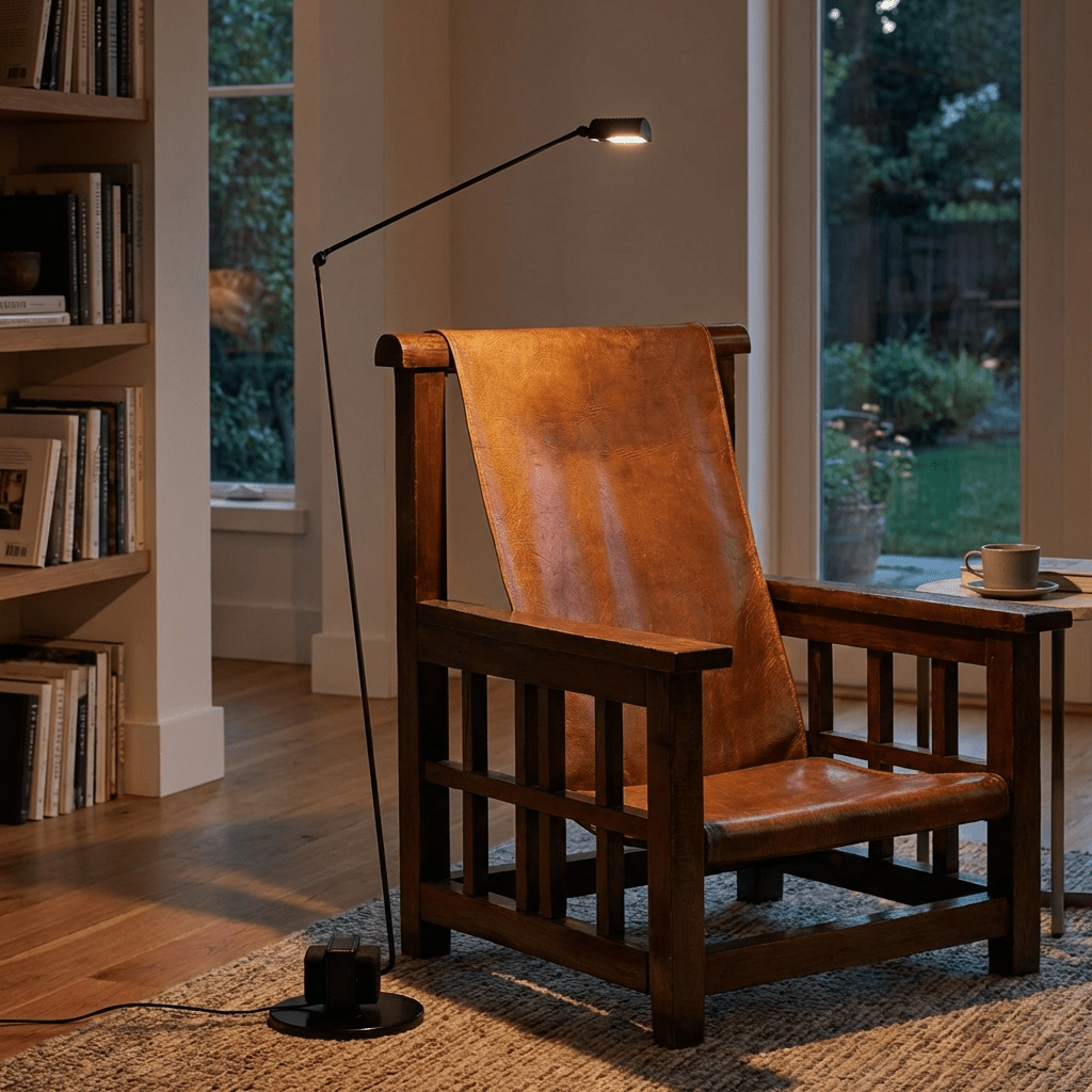 Adjustable Floor Lamp | Slim Metal LED Reading Lamp with Articulated Arm Lamps for modern home decor in Black color