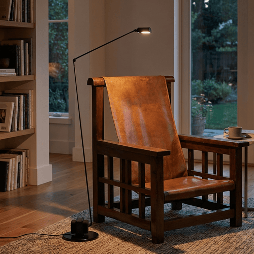 Adjustable Floor Lamp | Slim Metal LED Reading Lamp with Articulated Arm Lamps for modern home decor in Black color