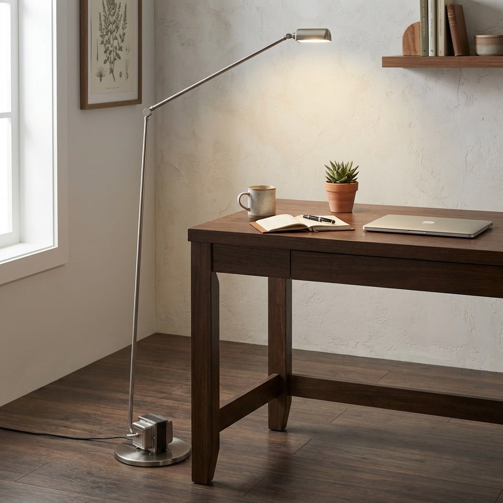 Adjustable Floor Lamp | Slim Metal LED Reading Lamp with Articulated Arm Lamps for modern home decor in Black color