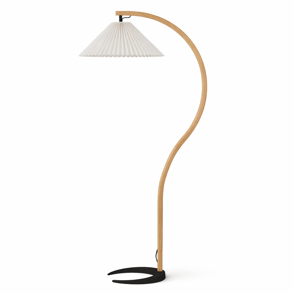 Arc Floor Lamp | Bent Beech Wood Standing Lamp with Linen Shade for Living Room Floor Lamps for modern home decor in Beige color