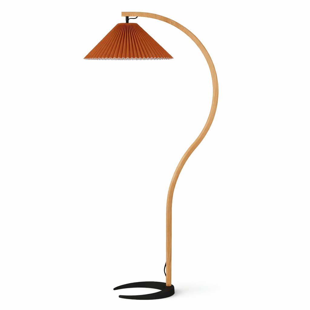 Arc Floor Lamp | Bent Beech Wood Standing Lamp with Linen Shade for Living Room Floor Lamps for modern home decor in Brown color