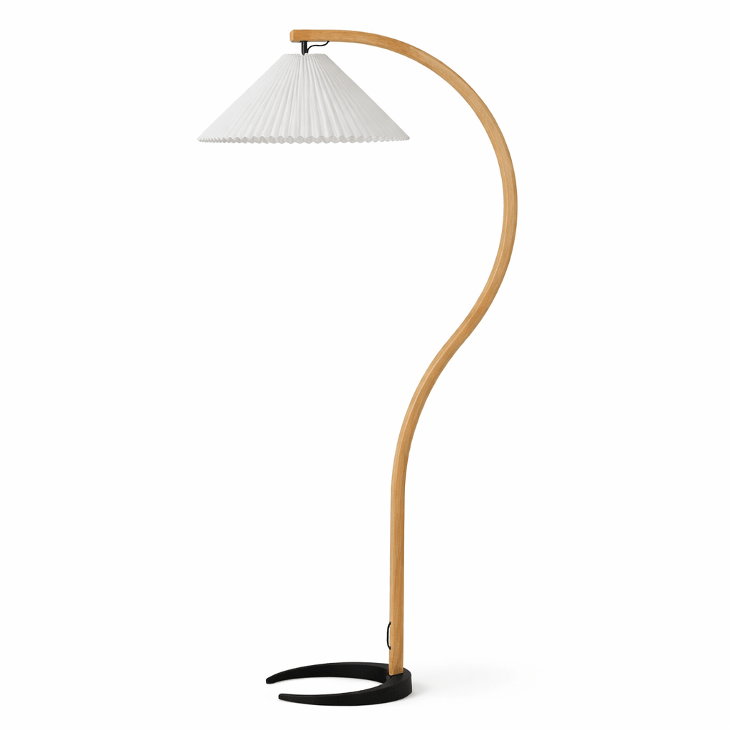 Arc Floor Lamp | Bent Beech Wood Standing Lamp with Linen Shade for Living Room Floor Lamps for modern home decor in White color