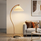 Arc Floor Lamp | Bent Beech Wood Standing Lamp with Linen Shade for Living Room Floor Lamps for modern home decor in White color