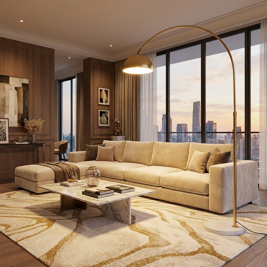 Arc Floor Lamp with Marble Base | Adjustable Modern E27 Living Room Light Floor Lamps for modern home decor in Black color