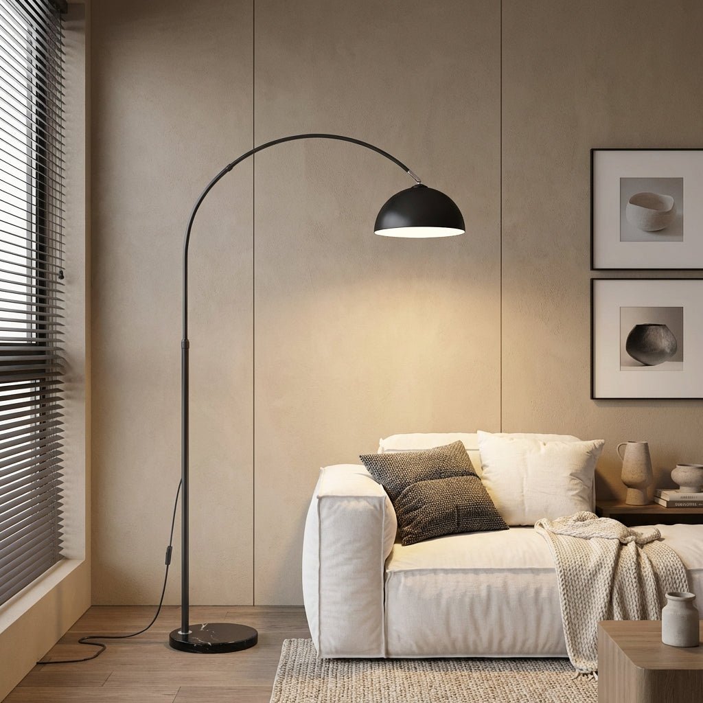 Arc Floor Lamp with Marble Base | Adjustable Modern E27 Living Room Light Floor Lamps for modern home decor in Black color