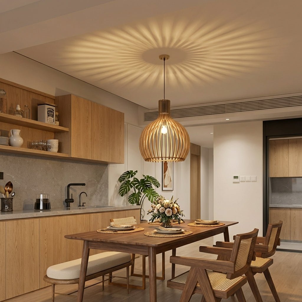 Bamboo Pendant Light | Rustic Wooden Cage E27 Ceiling Light Fixture Pendant Lights for modern home decor in Black color