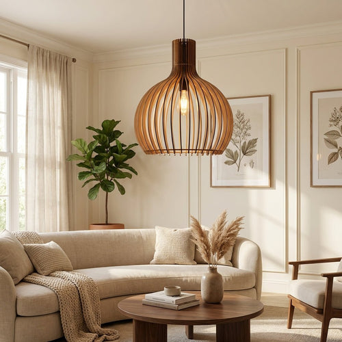 Bamboo Pendant Light | Rustic Wooden Cage E27 Ceiling Light Fixture Pendant Lights for modern home decor in Black color