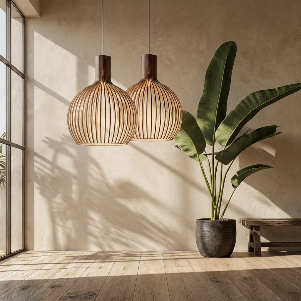 Bamboo Pendant Light | Rustic Wooden Cage E27 Ceiling Light Fixture Pendant Lights for modern home decor in Black color