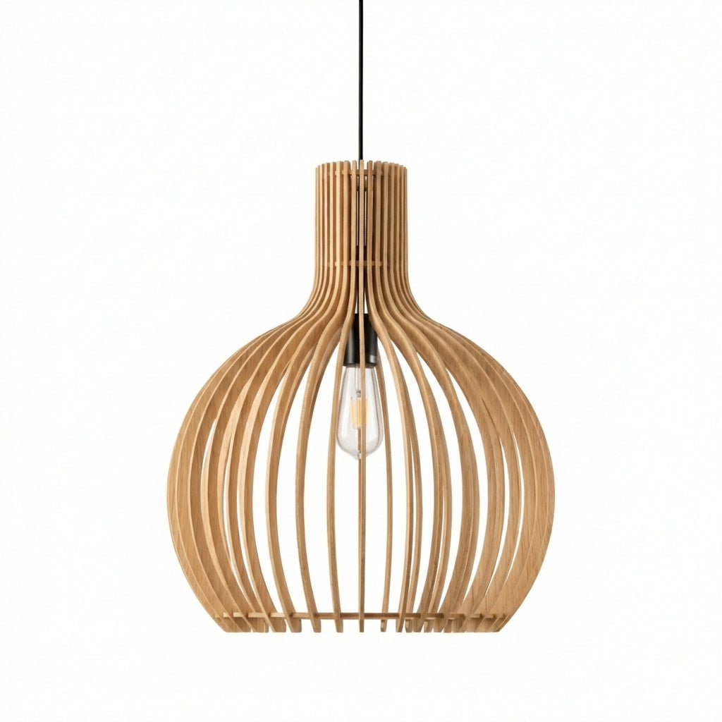 Bamboo Pendant Light | Rustic Wooden Cage E27 Ceiling Light Fixture Pendant Lights for modern home decor in Natural color