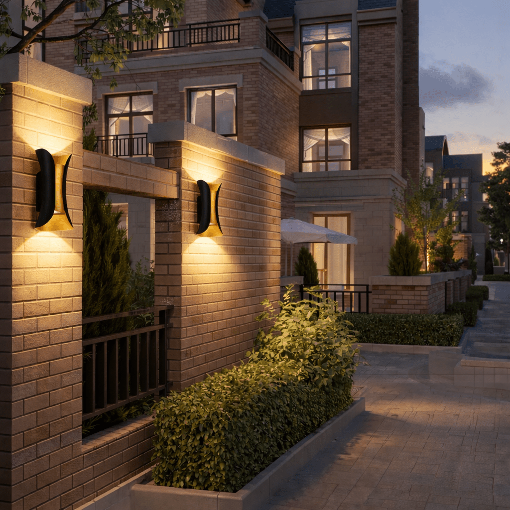 Black Outdoor Wall Light | Modern Curved Exterior Sconce | IP65 Aluminium Outdoor Lighting for modern home decor in Gold/Black color