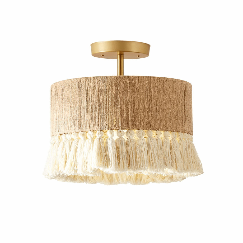 Bohemian Hemp Rope Chandelier | Rattan Tassel Pendant Light for Dining Room Lighting for modern home decor in Celling color
