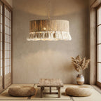 Bohemian Hemp Rope Chandelier | Rattan Tassel Pendant Light for Dining Room Lighting for modern home decor in Drum color
