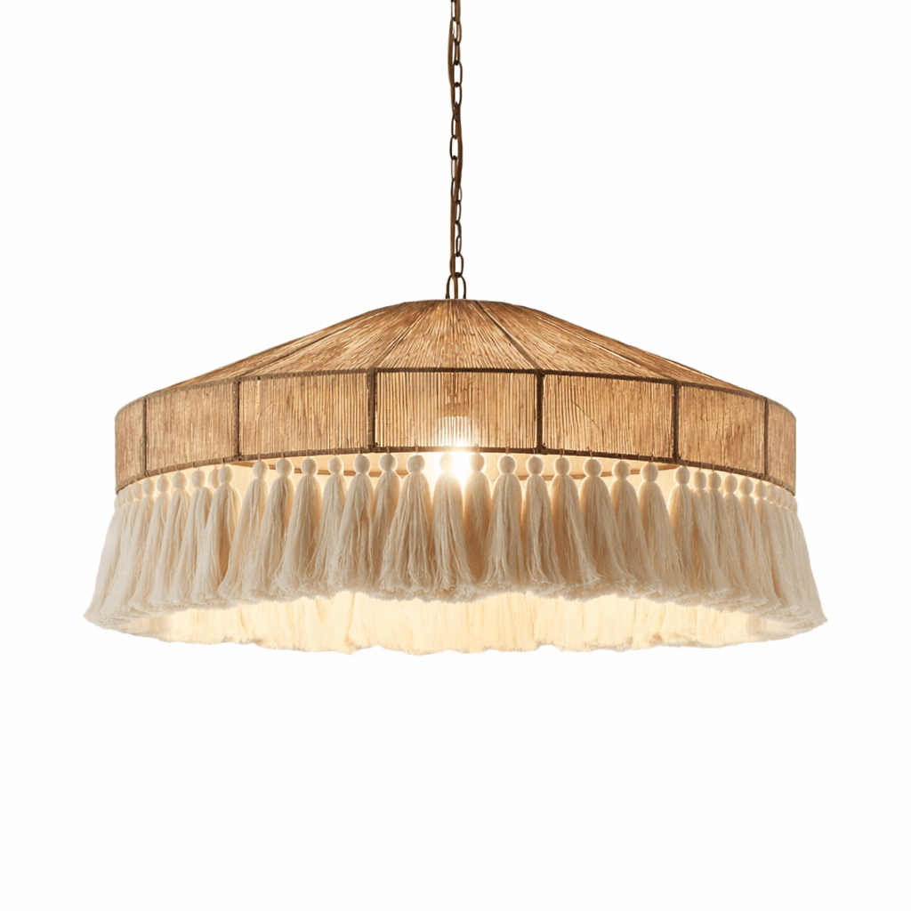 Bohemian Hemp Rope Chandelier | Rattan Tassel Pendant Light for Dining Room Lighting for modern home decor in Octagonal color