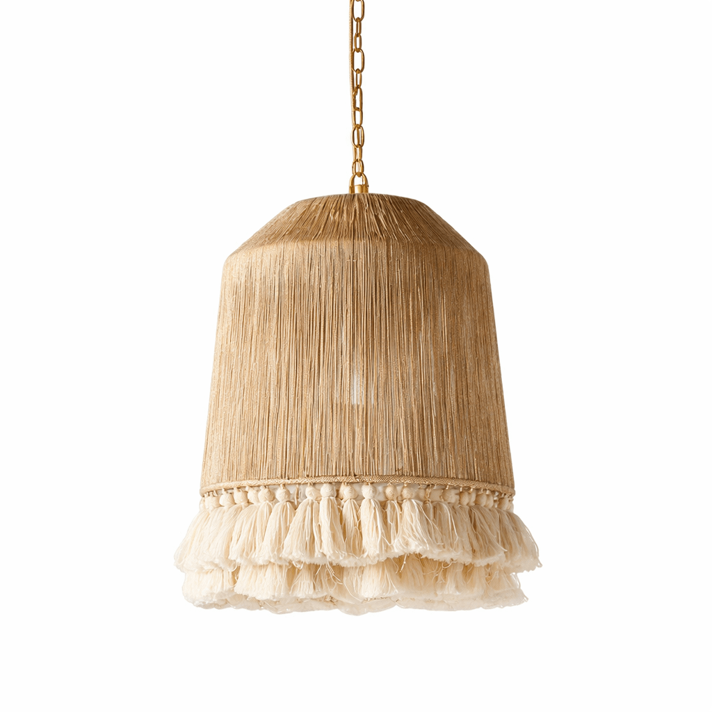 Bohemian Hemp Rope Chandelier | Rattan Tassel Pendant Light for Dining Room Lighting for modern home decor in Tapered color