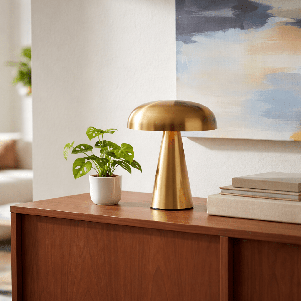 Cordless LED Table Lamp | Retro Mushroom Touch Lamp for Bedroom & Desk Table Lamps for modern home decor in Gold color