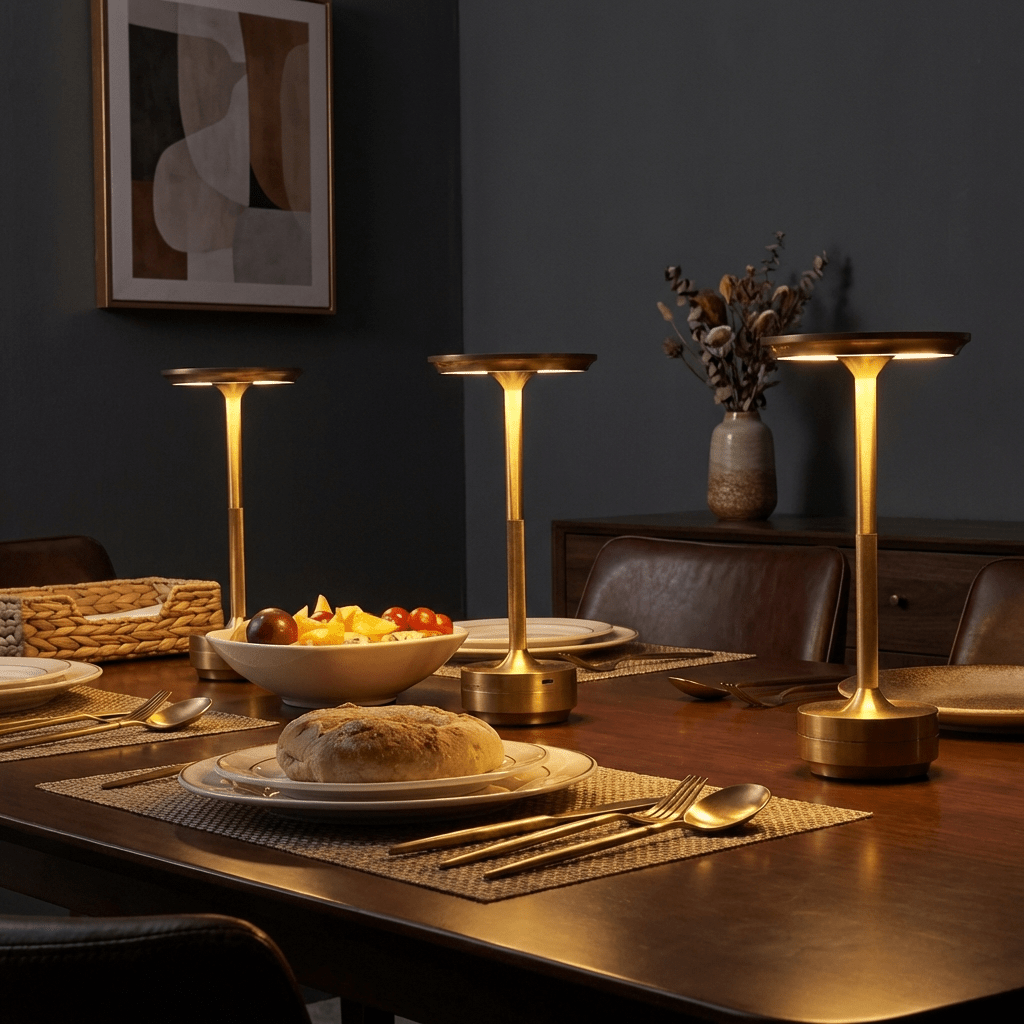 Cordless LED Table Lamp | Touch Control Rechargeable Ambient Light for Bedroom & Dining Lamps for modern home decor in Gold color