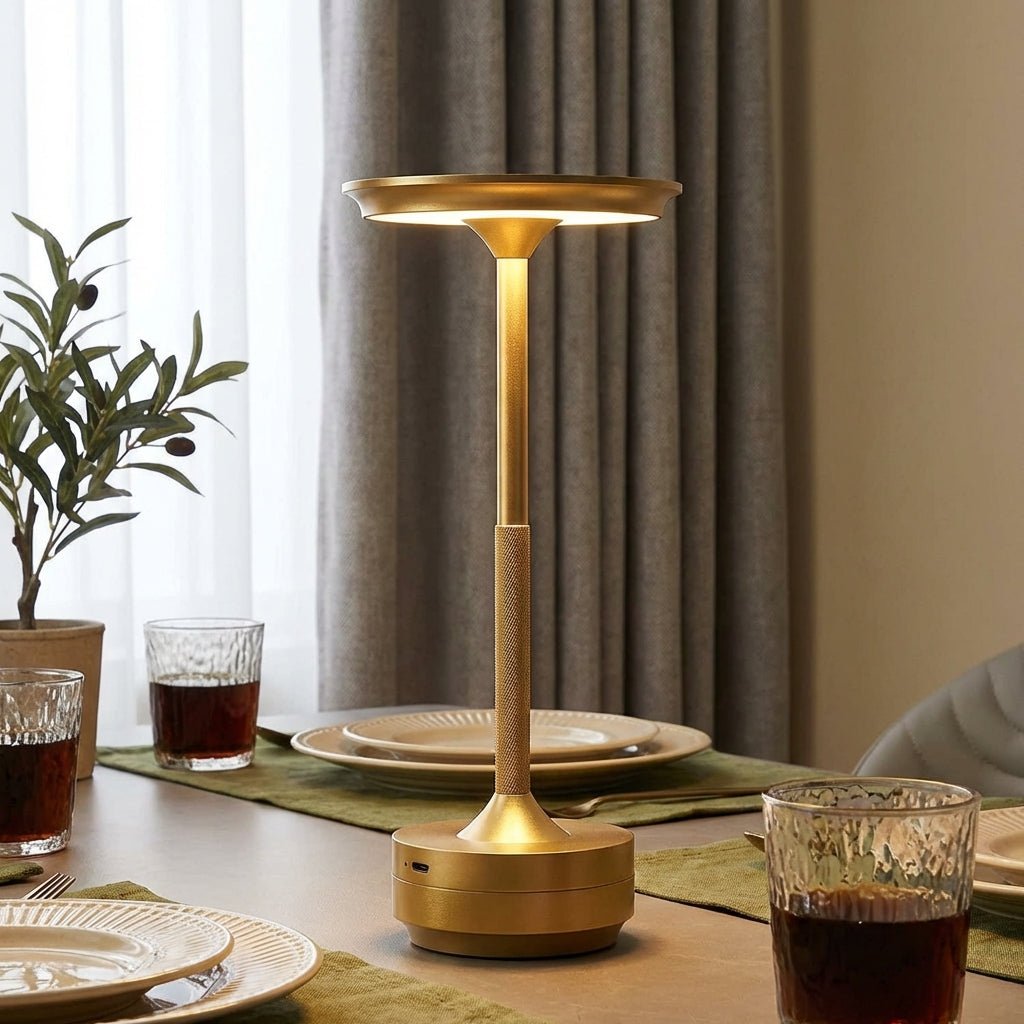 Cordless LED Table Lamp | Touch Control Rechargeable Ambient Light for Bedroom & Dining Lamps for modern home decor in Gold color
