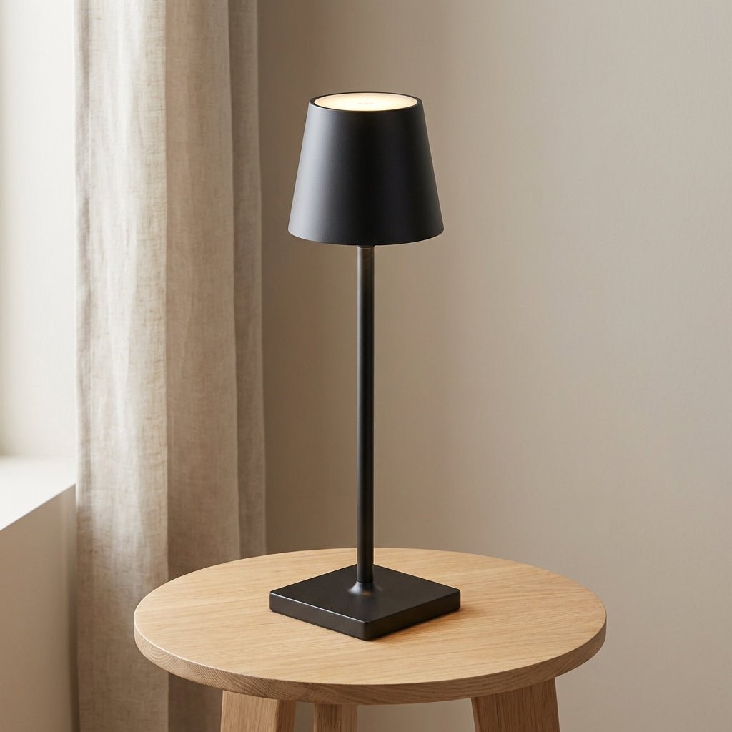 Cordless Table Lamp | Scandinavian Minimalist Aluminium LED Lamp with Touch Control Lamps for modern home decor in Black color