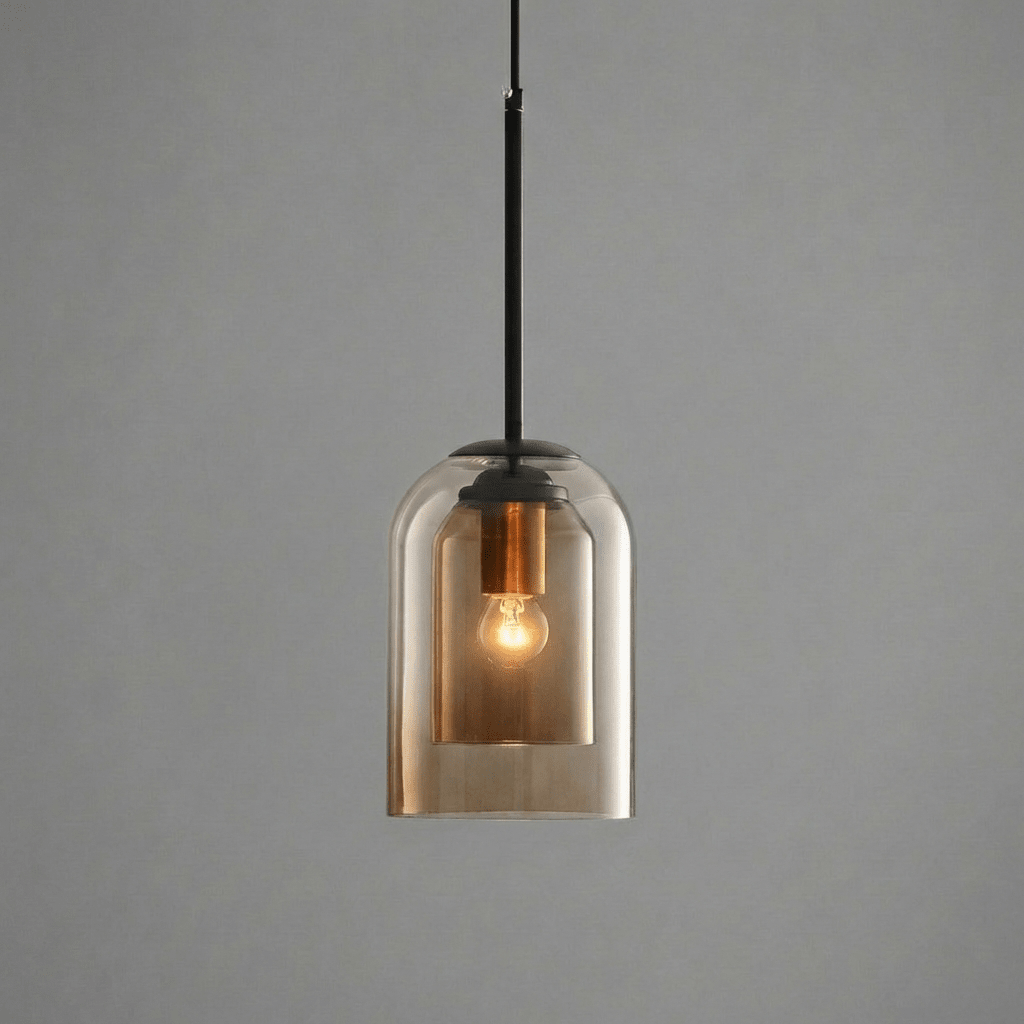 Double Glass Pendant Light | Modern Mid - Century Kitchen & Dining Hanging Light Lighting - Pendant Lights for modern home decor in Rust color