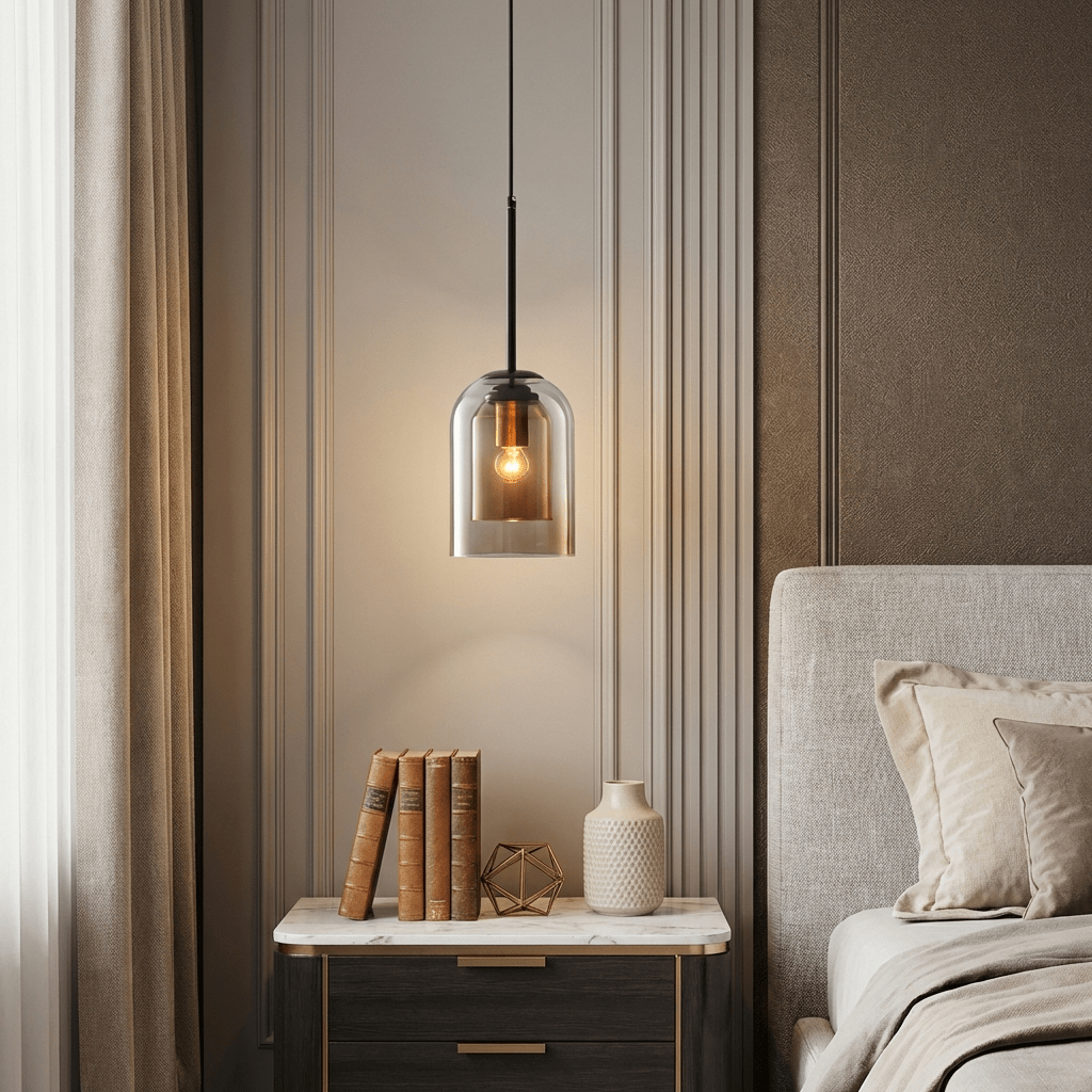 Double Glass Pendant Light | Modern Mid - Century Kitchen & Dining Hanging Light Lighting - Pendant Lights for modern home decor in Smoke Grey color