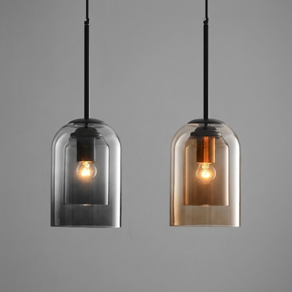 Double Glass Pendant Light | Modern Mid - Century Kitchen & Dining Hanging Light Lighting - Pendant Lights for modern home decor in Smoke Grey color