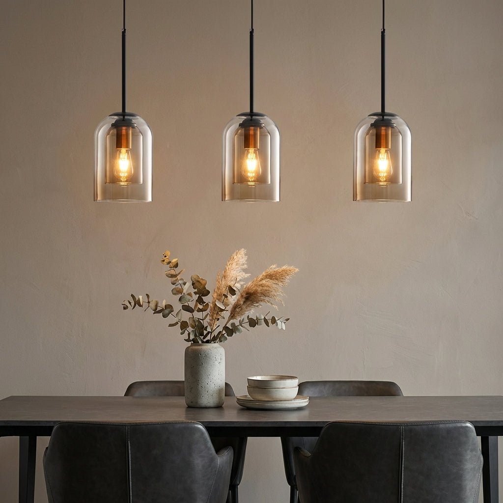 Double Glass Pendant Light | Modern Mid - Century Kitchen & Dining Hanging Light Lighting - Pendant Lights for modern home decor in Smoke Grey color