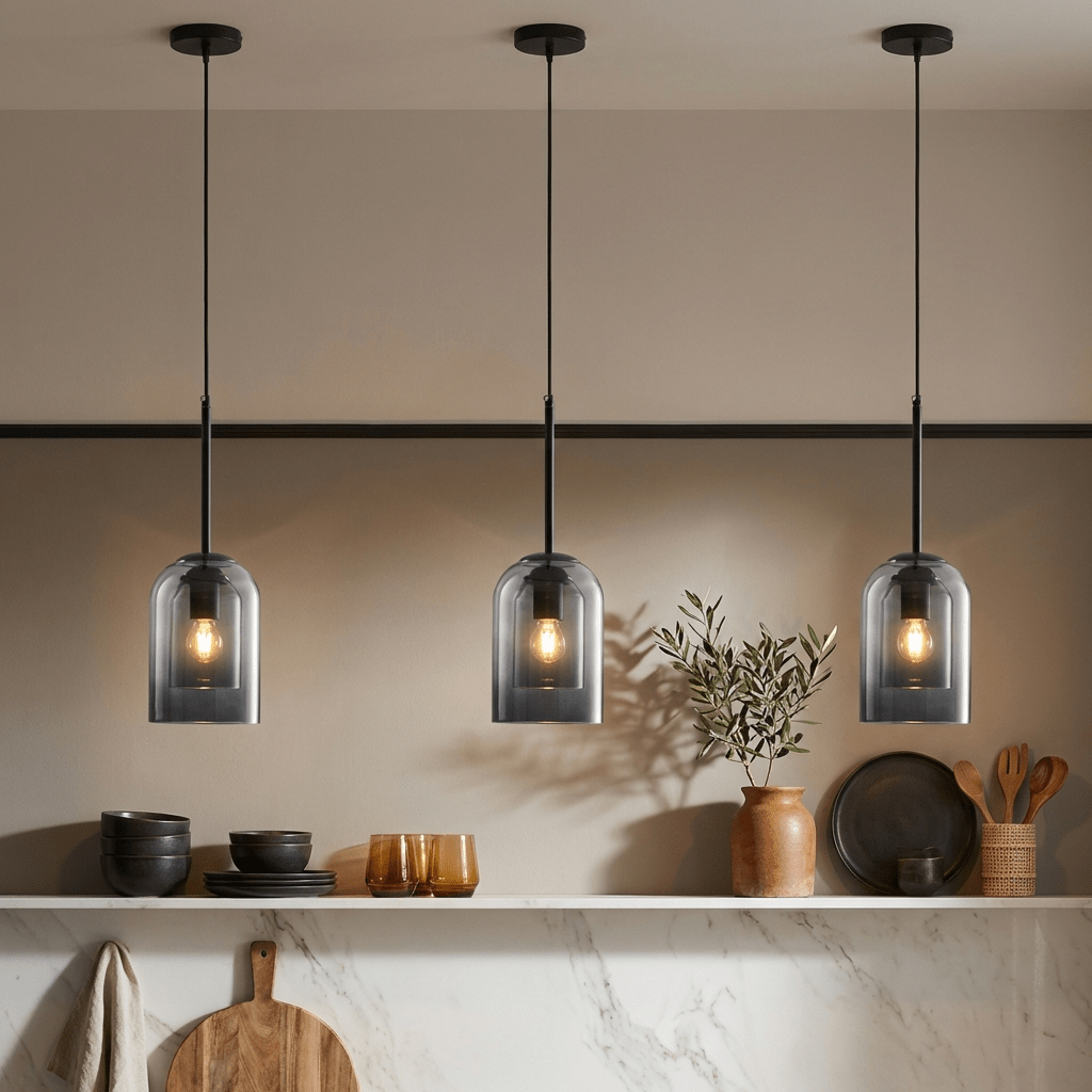 Double Glass Pendant Light | Modern Mid - Century Kitchen & Dining Hanging Light Lighting - Pendant Lights for modern home decor in Smoke Grey color