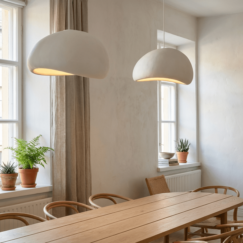 Fiberglass Pendant Light | Minimalist Wabi Sabi Design for Kitchen Lighting Lighting for modern home decor in White color