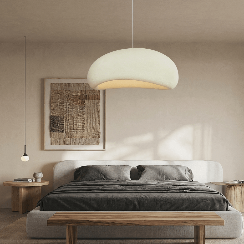 Fiberglass Pendant Light | Minimalist Wabi Sabi Design for Kitchen Lighting Lighting for modern home decor in White color