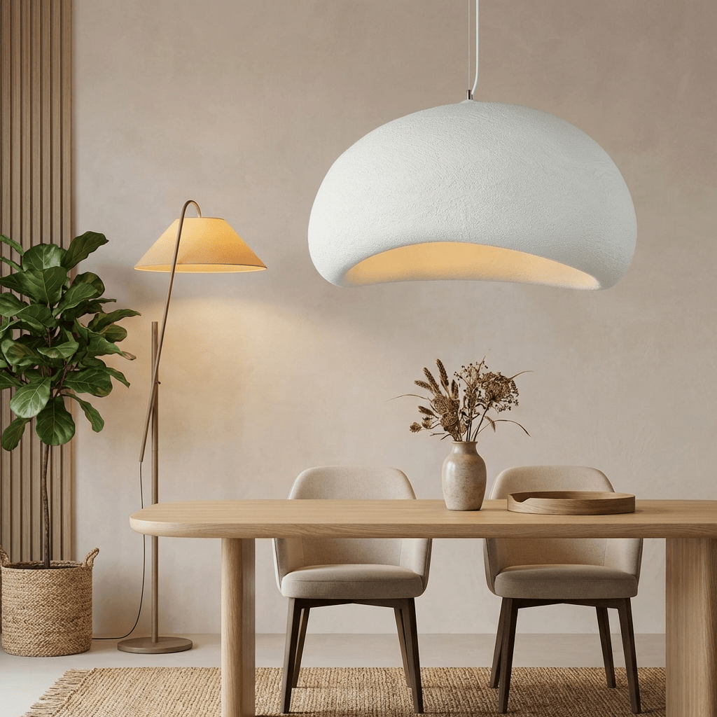 Fiberglass Pendant Light | Minimalist Wabi Sabi Design for Kitchen Lighting Lighting for modern home decor in White color