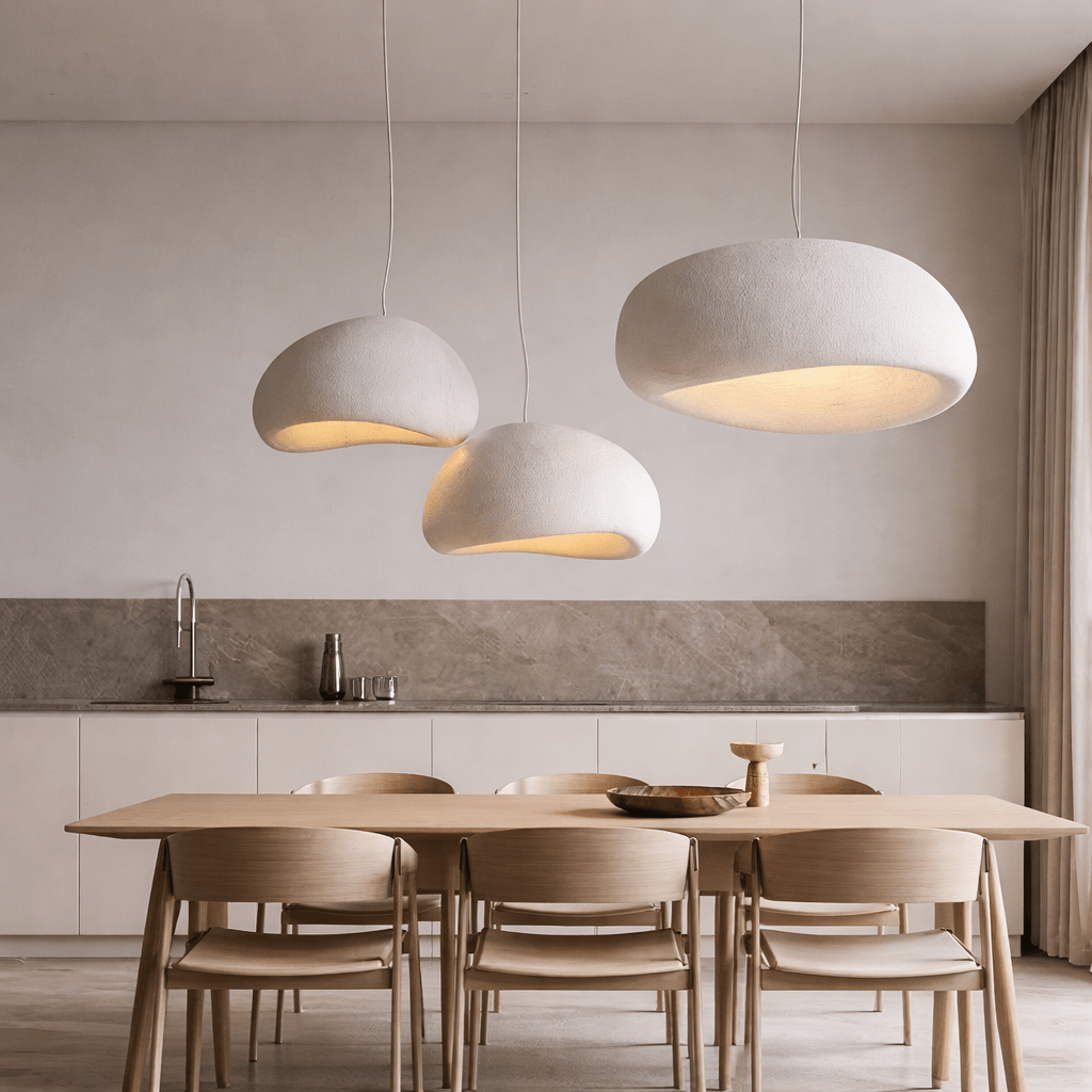 Fiberglass Pendant Light | Minimalist Wabi Sabi Design for Kitchen Lighting Lighting for modern home decor in White color