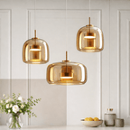 Glass Pendant Light | Hand - Blown Smoke Gray Fixture for Kitchen Island Lighting Lighting for modern home decor in Amber color