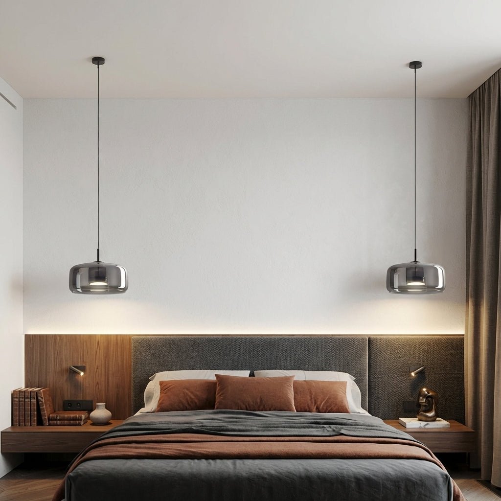 Glass Pendant Light | Hand - Blown Smoke Gray Fixture for Kitchen Island Lighting Lighting for modern home decor in Amber color