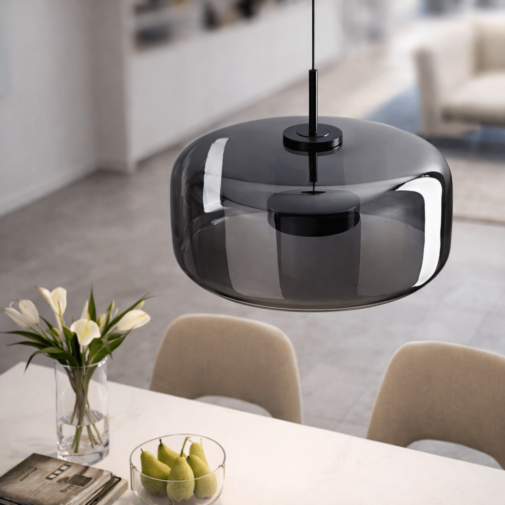 Glass Pendant Light | Hand - Blown Smoke Gray Fixture for Kitchen Island Lighting Lighting for modern home decor in Amber color