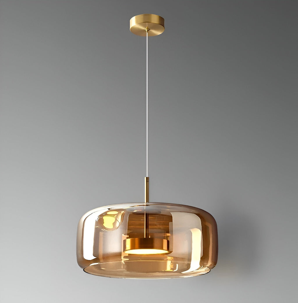 Glass Pendant Light | Hand - Blown Smoke Gray Fixture for Kitchen Island Lighting Lighting for modern home decor in Amber color