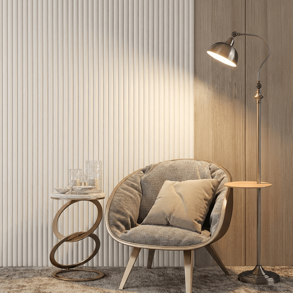 Industrial Floor Lamp with Wooden Shelf | Wrought Iron Task Light | Rustic Gold Finish Lamps for modern home decor in Default color