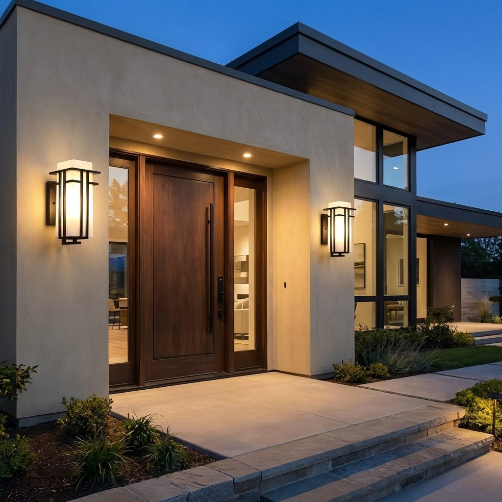 Industrial Weatherproof Wall Light | Matte Black Industrial Iron & Glass LED Lantern Sconce Outdoor Lighting for modern home decor in 31cm color