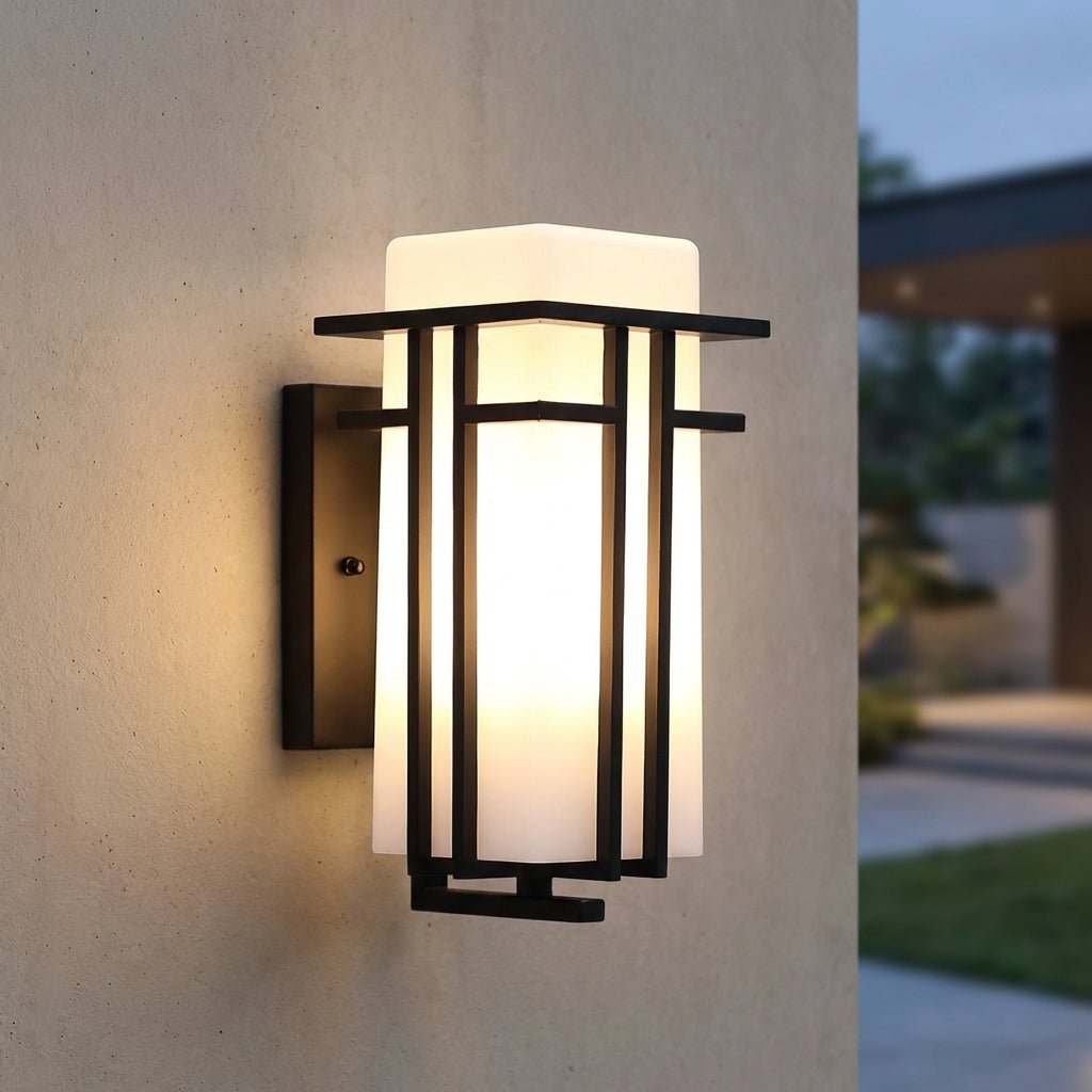 Industrial Weatherproof Wall Light | Matte Black Industrial Iron & Glass LED Lantern Sconce Outdoor Lighting for modern home decor in 31cm color