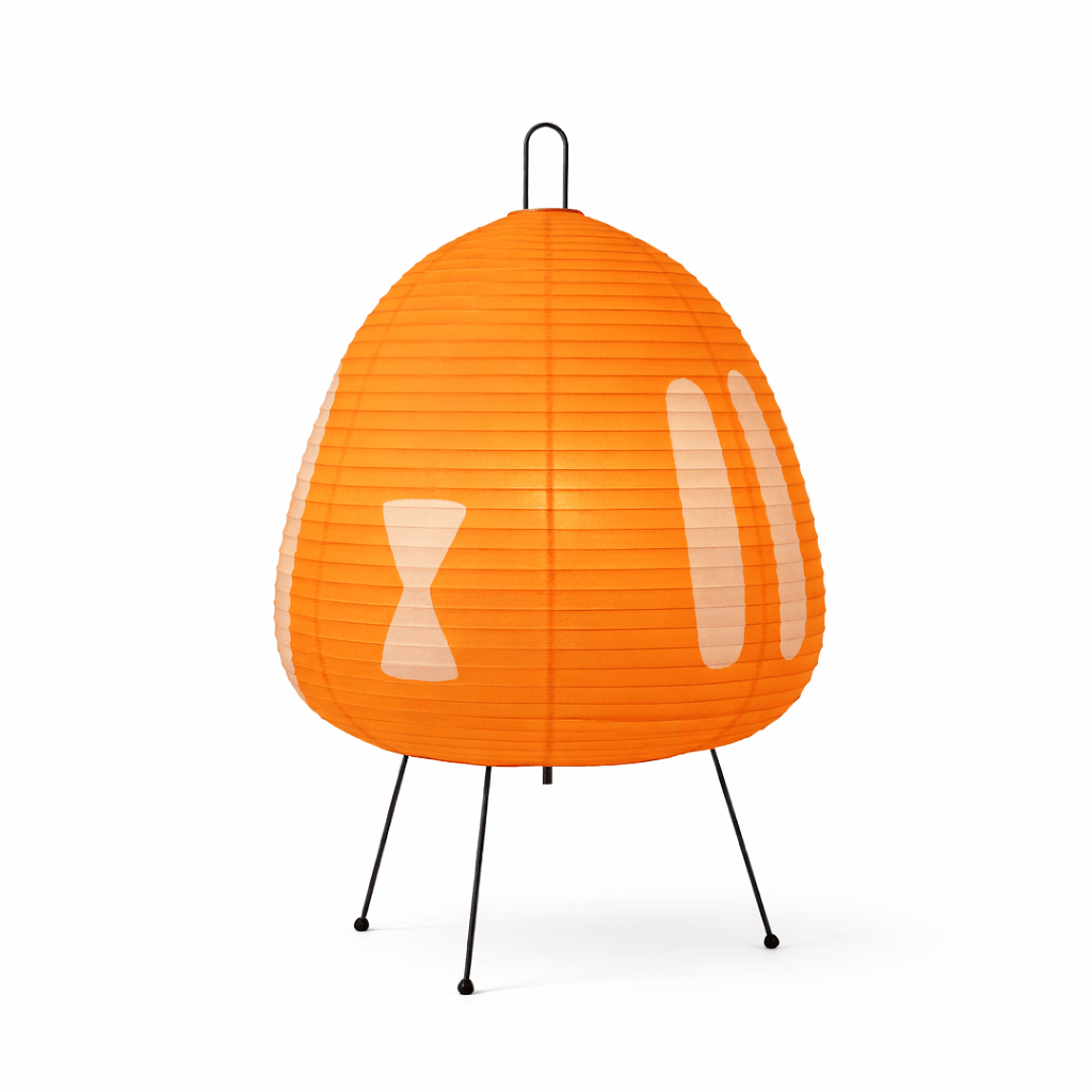 Japanese Rice Paper Floor Lamp | Minimalist Tripod Base | Tricolour Dimming Bedroom Light Floor Lamps for modern home decor in Orange color