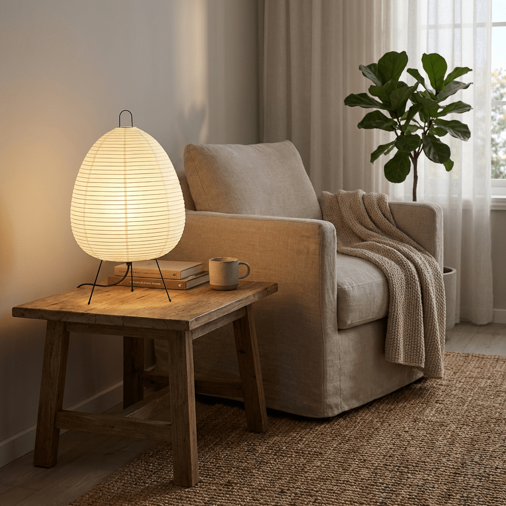 Japanese Rice Paper Floor Lamp | Minimalist Tripod Base | Tricolour Dimming Bedroom Light Floor Lamps for modern home decor in White color