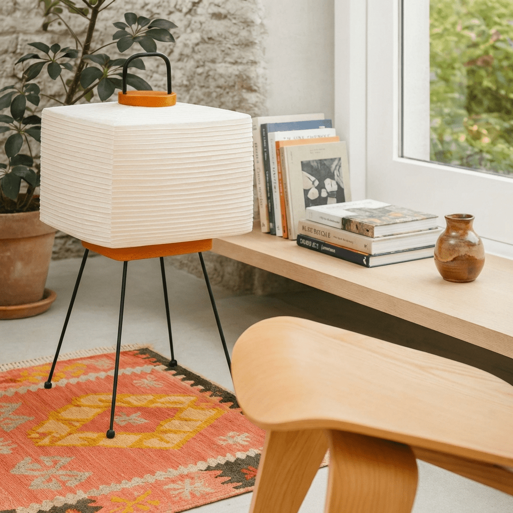 Japanese Tripod Floor Lamp | Wabi - Sabi Rice Paper Shade | 3 - Colour LED Standing Light Lamps & Light Fixtures for modern home decor in Default color