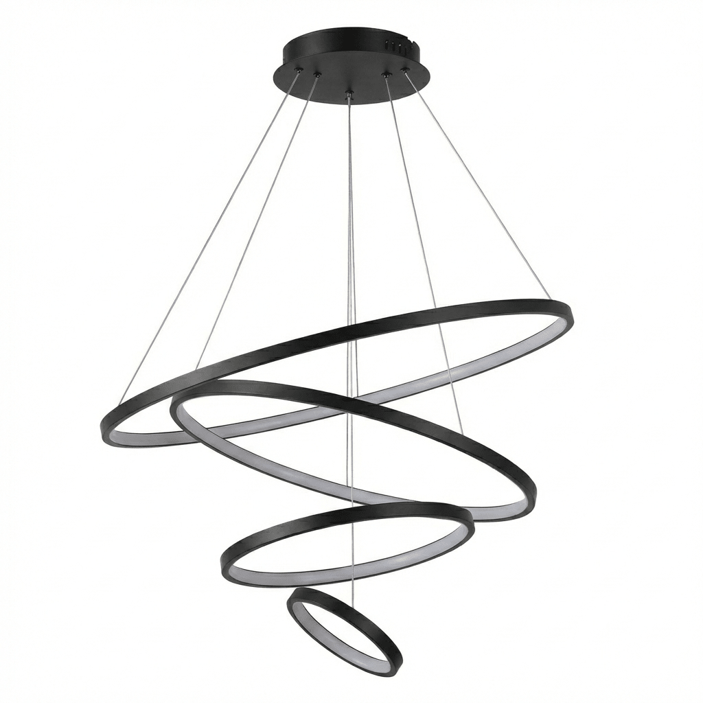 LED Ring Chandelier | Modern Adjustable Multi - Ring Ceiling Light Fixture Chandeliers for modern home decor in Black color