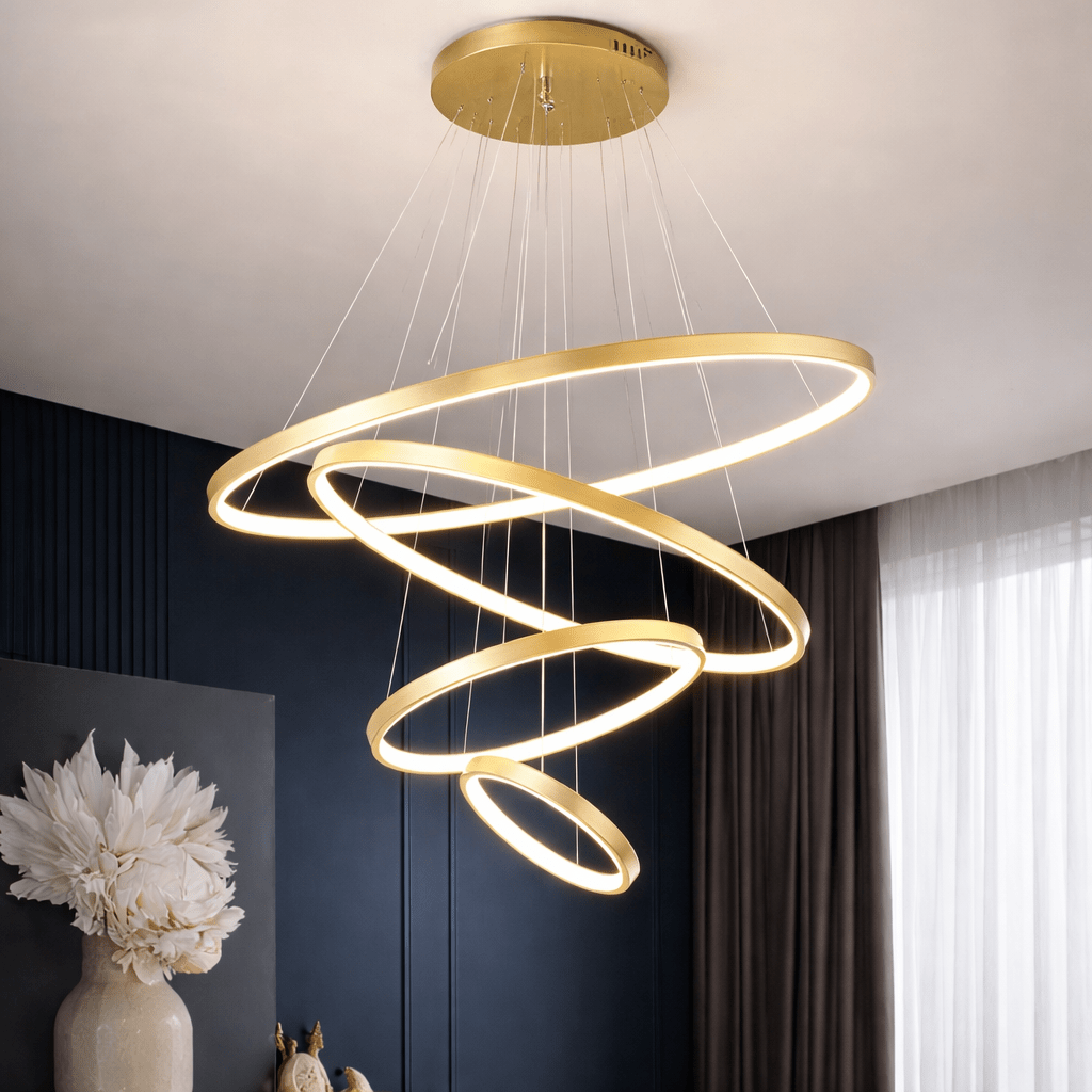 LED Ring Chandelier | Modern Adjustable Multi - Ring Ceiling Light Fixture Chandeliers for modern home decor in Black color