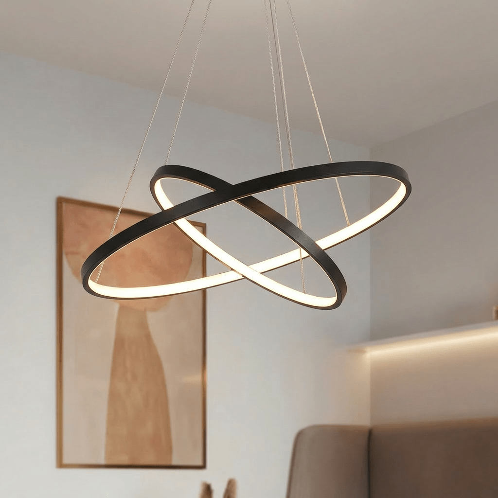 LED Ring Chandelier | Modern Adjustable Multi - Ring Ceiling Light Fixture Chandeliers for modern home decor in Black color