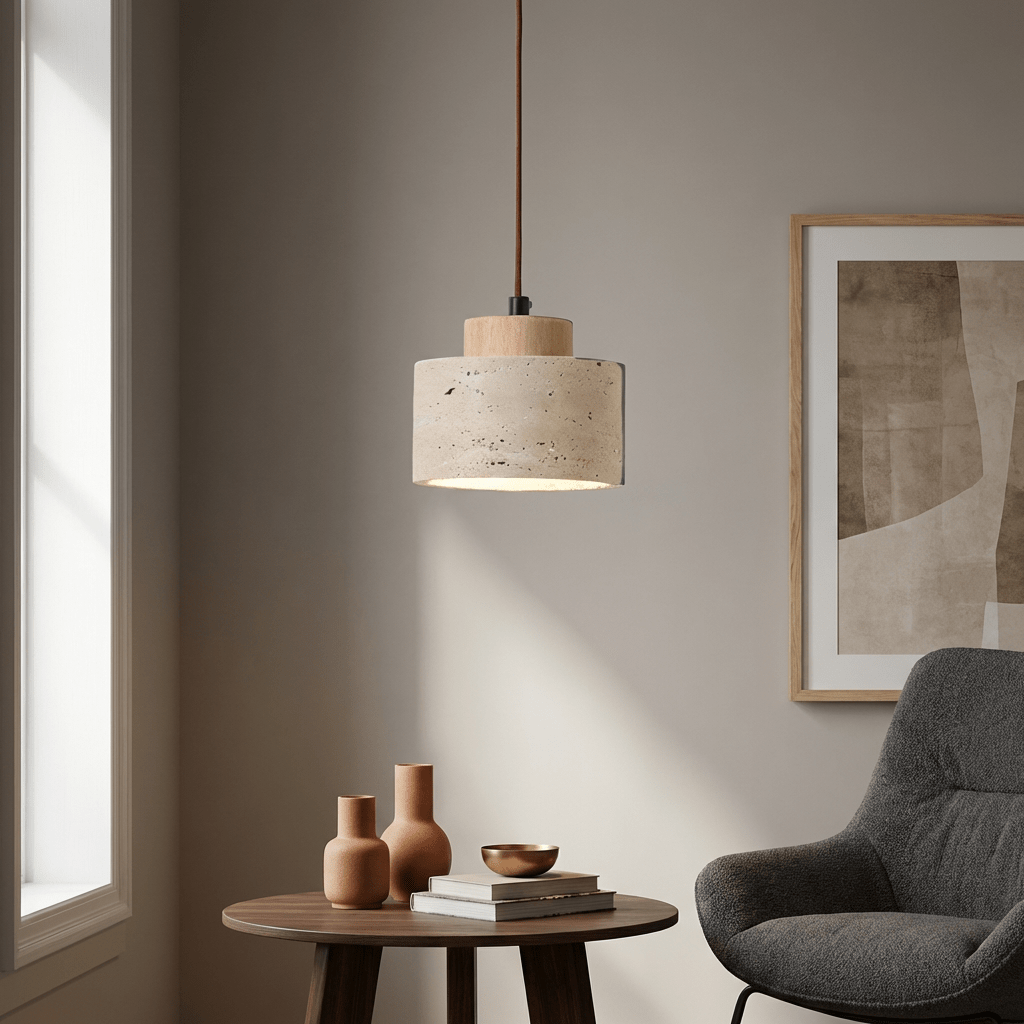 Minimalist Pendant Light | Natural Travertine Stone for Modern Interiors Pendant Lights for modern home decor in Wood color