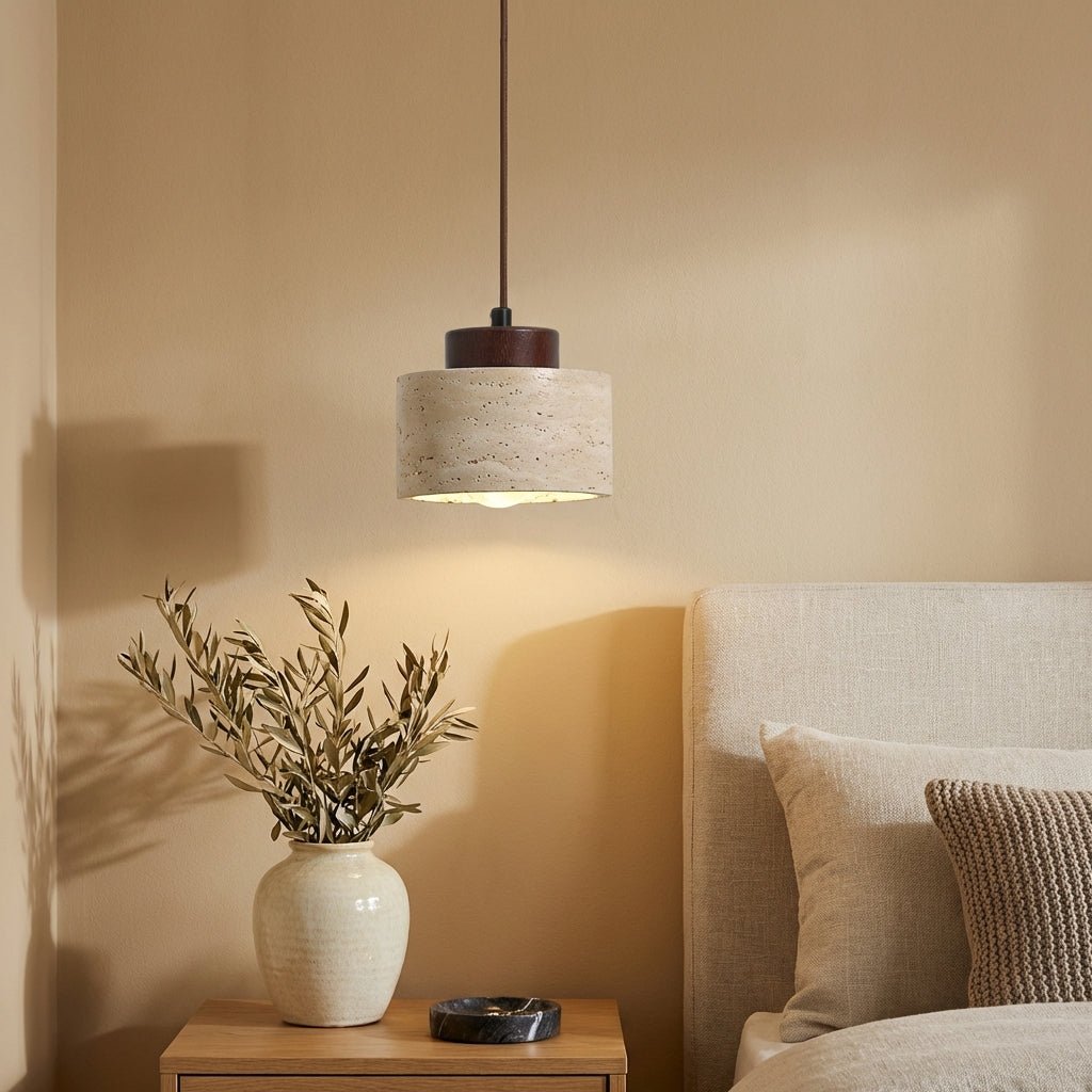 Minimalist Pendant Light | Natural Travertine Stone for Modern Interiors Pendant Lights for modern home decor in Wood color