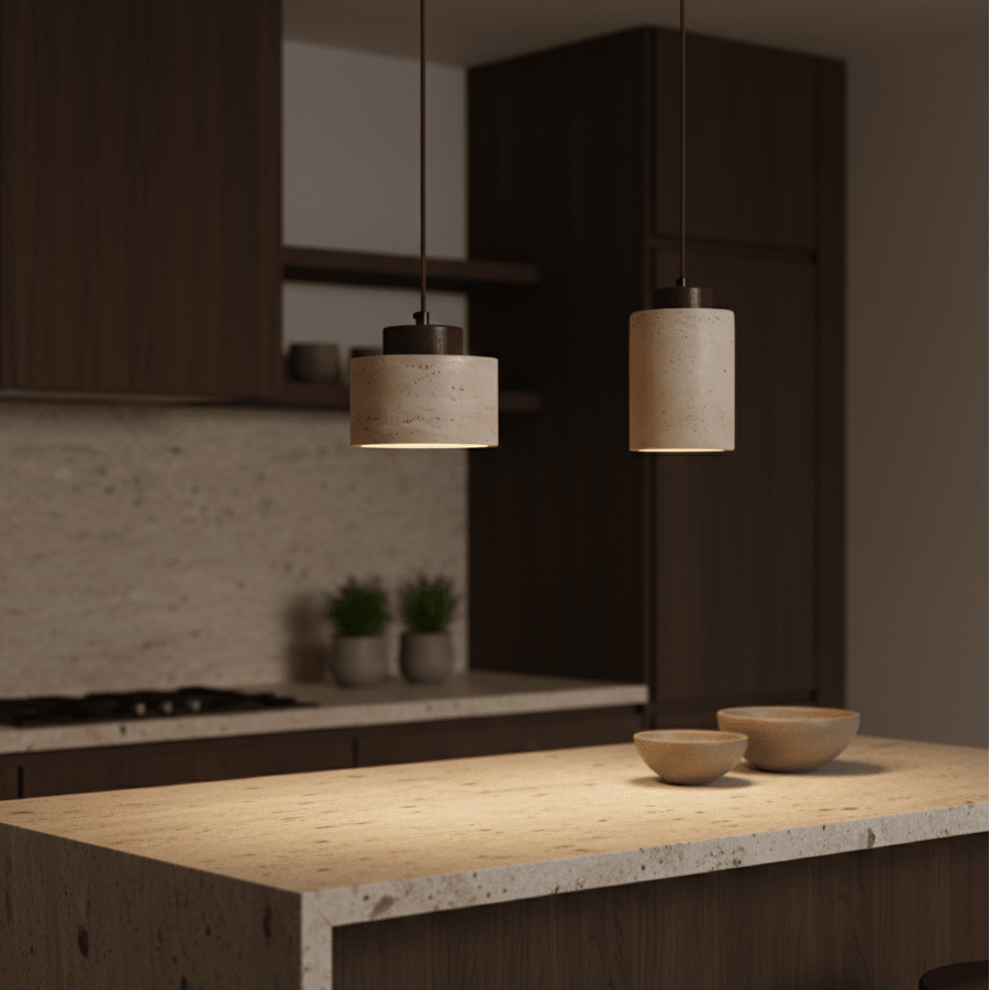 Minimalist Pendant Light | Natural Travertine Stone for Modern Interiors Pendant Lights for modern home decor in Wood color