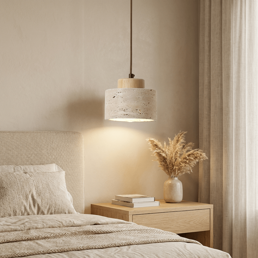 Minimalist Pendant Light | Natural Travertine Stone for Modern Interiors Pendant Lights for modern home decor in Wood color
